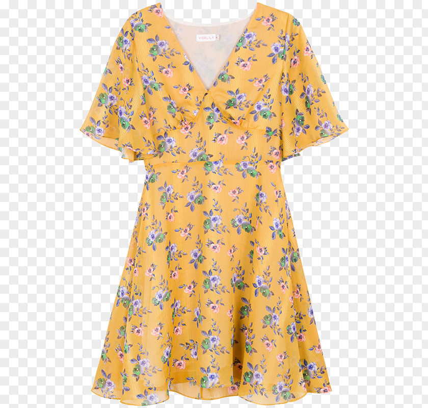 Yellow V-neck Dress PNG
