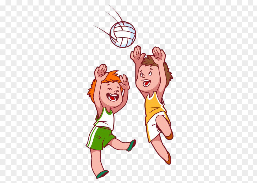Cartoon Kids Playing Volleyball Beach Child Clip Art PNG