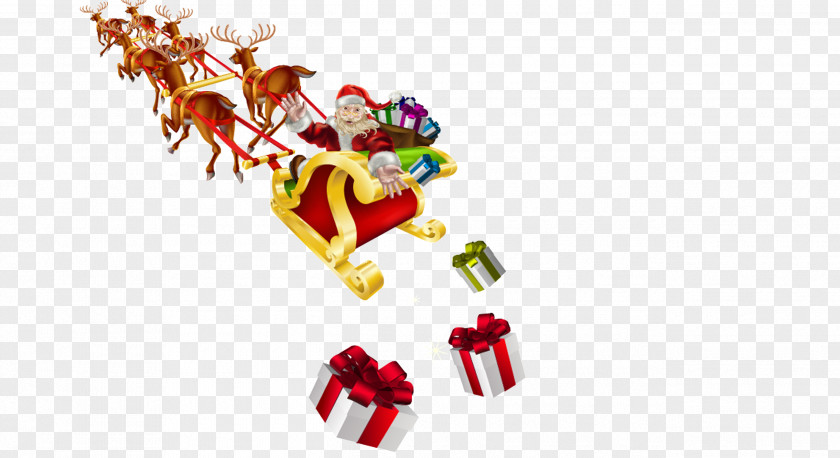 Santa Claus Pull The Sleigh Material Free Reindeer Sled Christmas Clip Art PNG