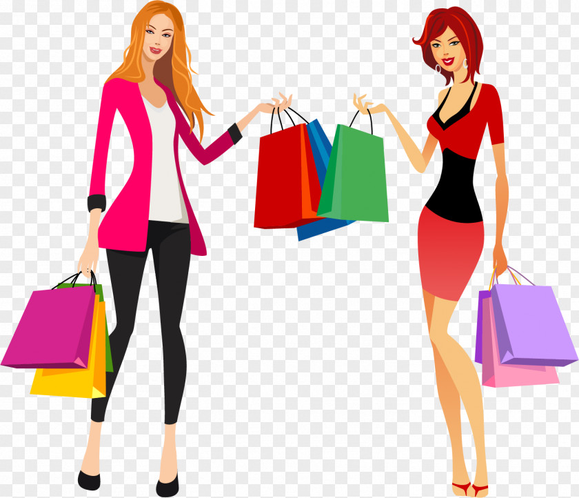 Hand-painted Women Vector Shopping Fashion Clip Art PNG