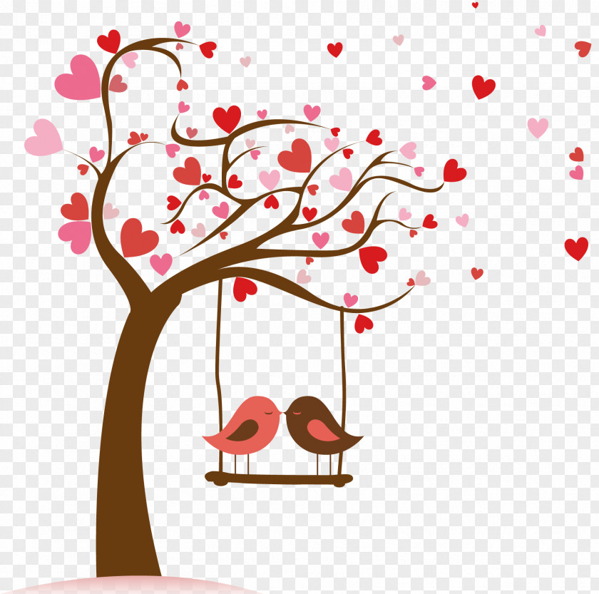 Watercolor Cute Lovebird Tree Clip Art PNG