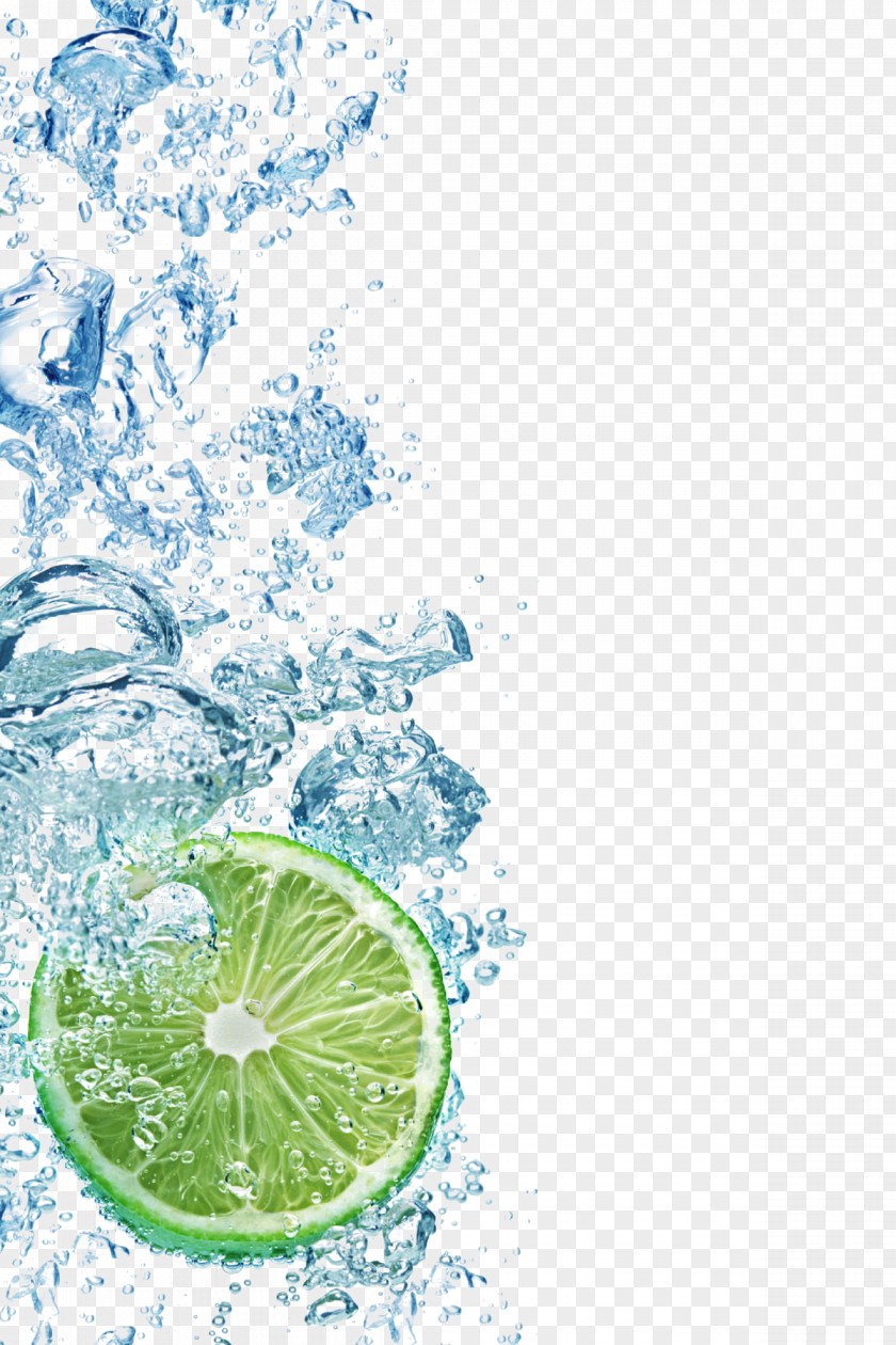 Fall Into The Water With Lemon And Ice Cubes Juice Lemon-lime Drink Soft Tea PNG