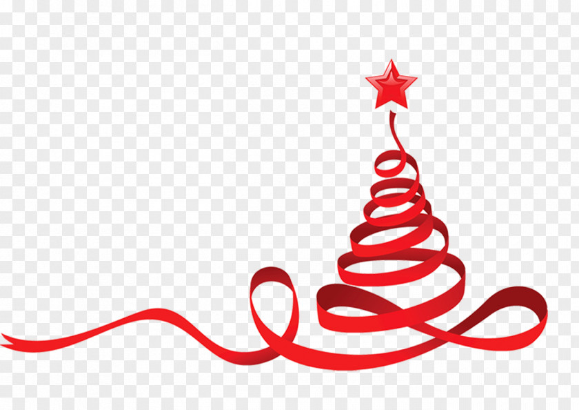 Red Star Christmas Tree Ribbon Clip Art PNG
