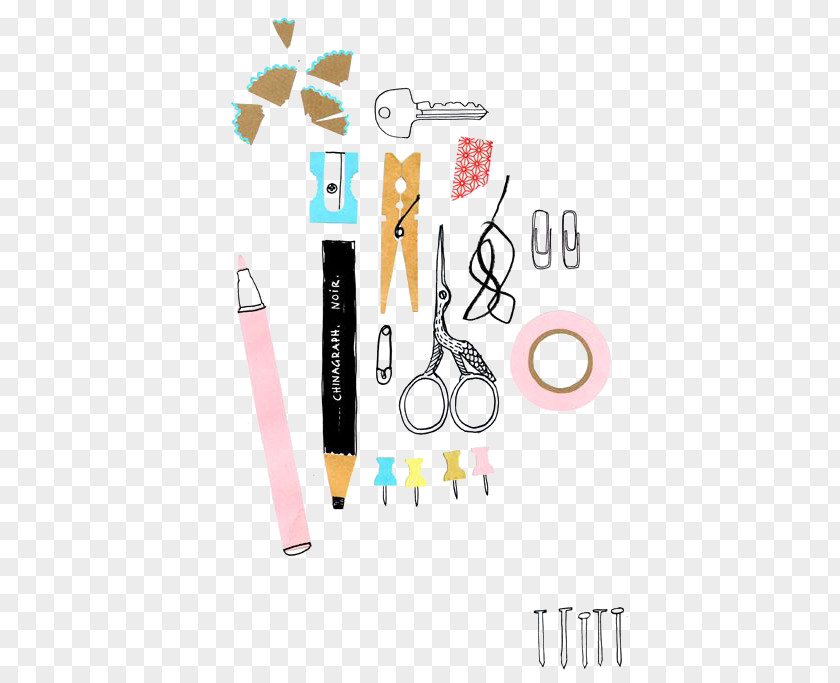 Hand-painted School Supplies Contour Drawing Art Pencil Illustration PNG