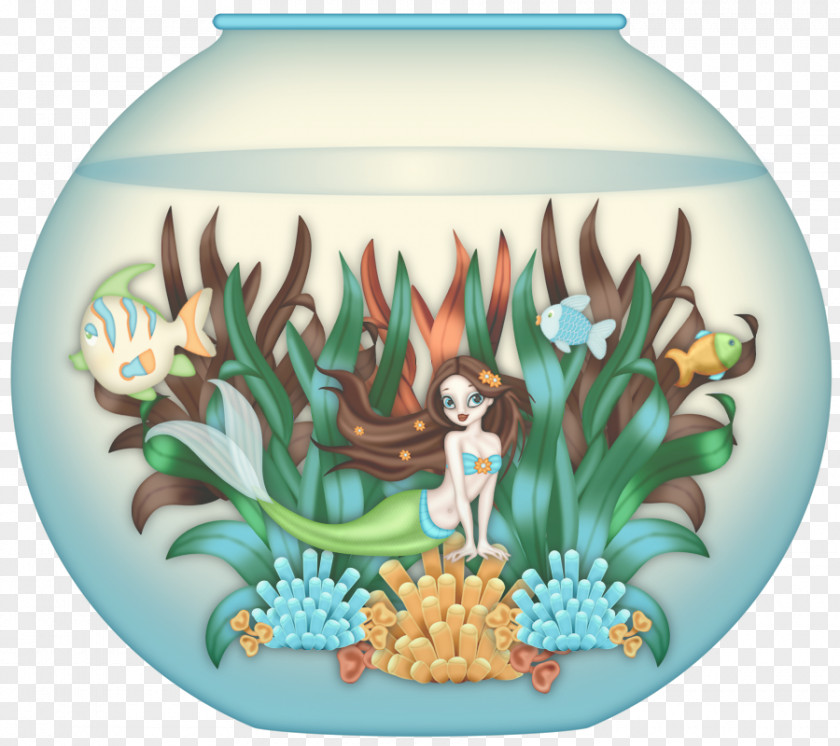 Mermaid Aquarium Cat Illustration PNG