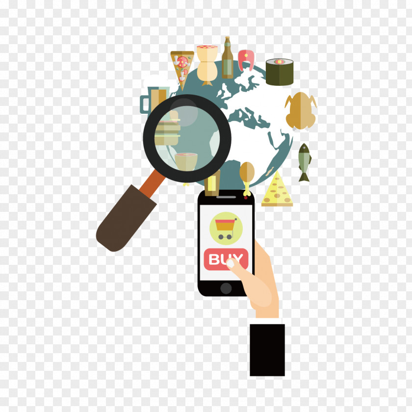 Vector Mobile Phone And The Magnifying Glass PNG