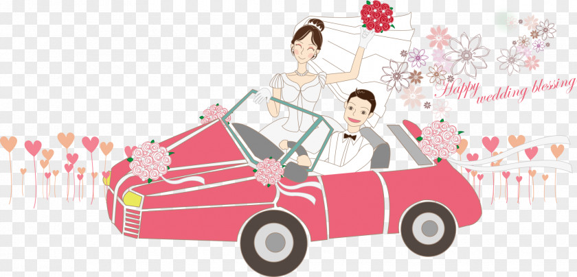 Cartoon Couple Driving A Car Illustration PNG