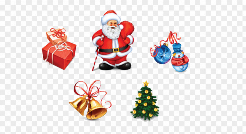 Santa Claus Gift Box Bell Christmas Dolls Icon PNG