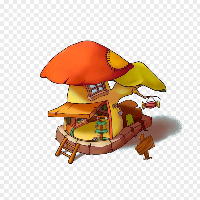 Mushroom Type Candy House Cartoon Illustration PNG