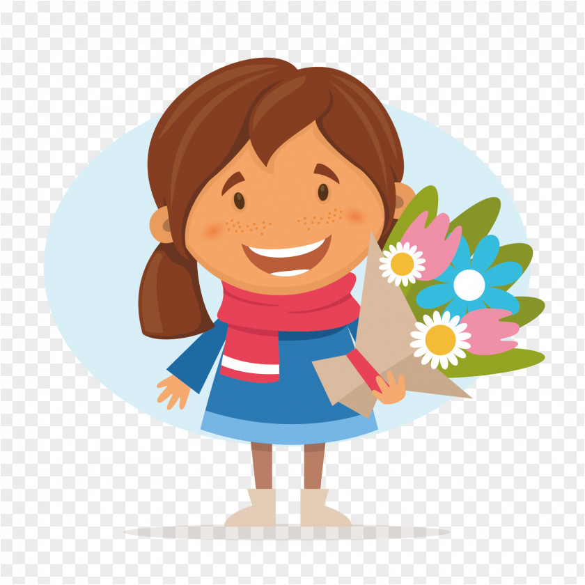 Smile Child Icon PNG Icon, Take bouquet cartoon girl material clipart PNG