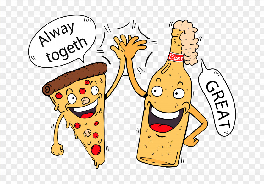 Cartoon Beer Pizza Fast Food T-shirt PNG