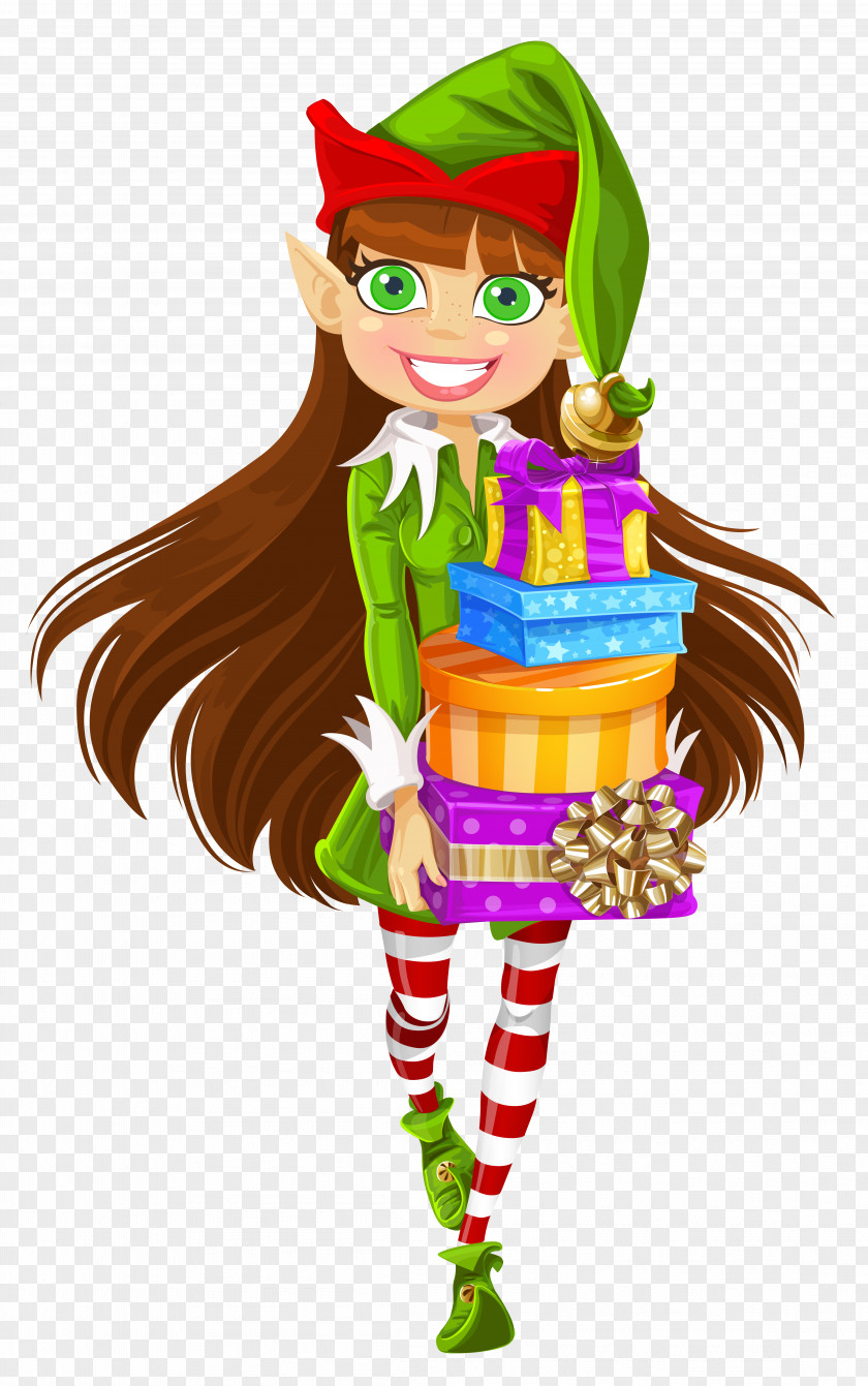 Santa Claus Christmas Elf PNG elf , Girl with Gifts holding gifts clipart PNG