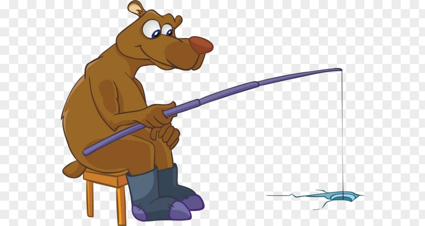 Cartoon Bear Fishing Rod PNG
