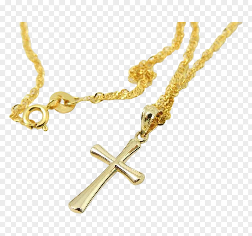 Necklace Cross Rope Chain Gold PNG