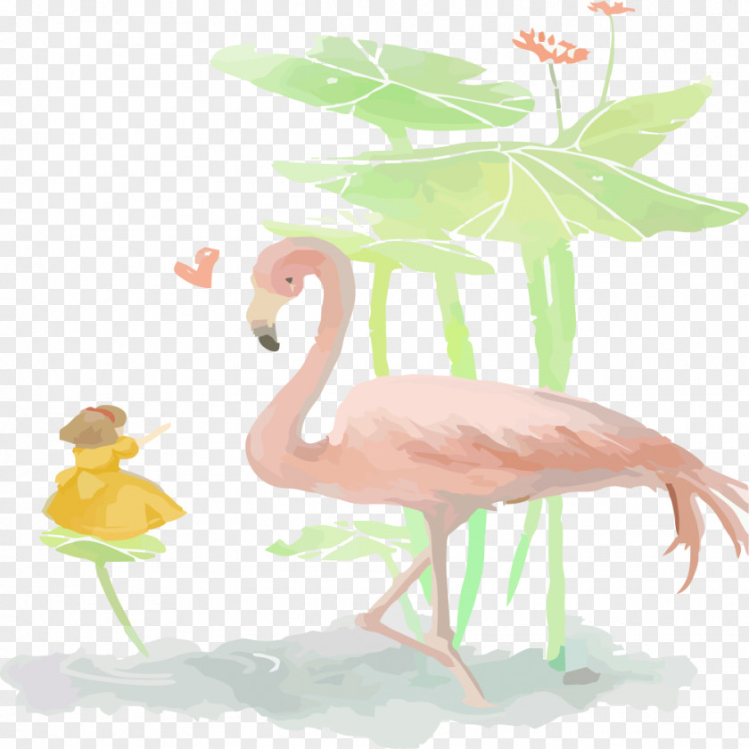 Hand-painted Red-crowned Crane Flamingos Clip Art PNG