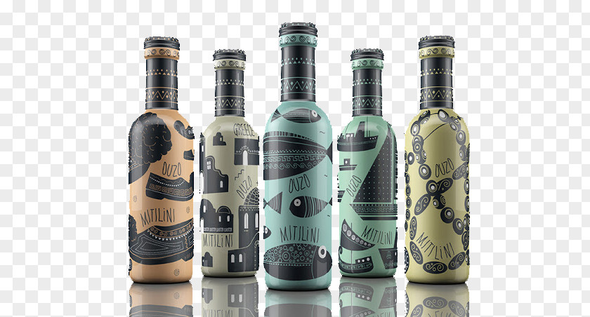 Design Packaging And Labeling Hipster Ouzo Glass Bottle PNG