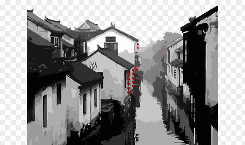 Water And Xitang Town Paint By Number Oil Painting PNG