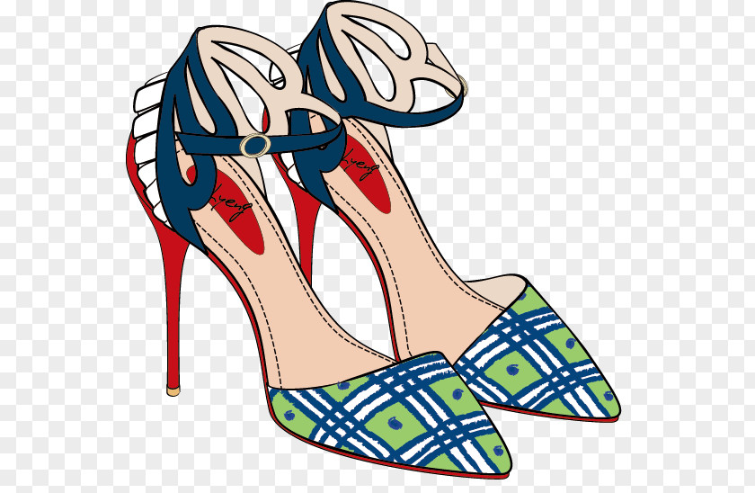 Green Stripe High Heels High-heeled Footwear Shoe Cartoon PNG