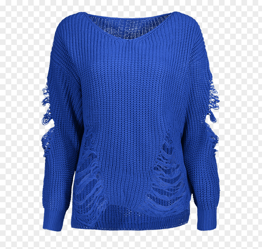 Torn Shirt Cobalt Blue Sweater Shoulder Wool PNG