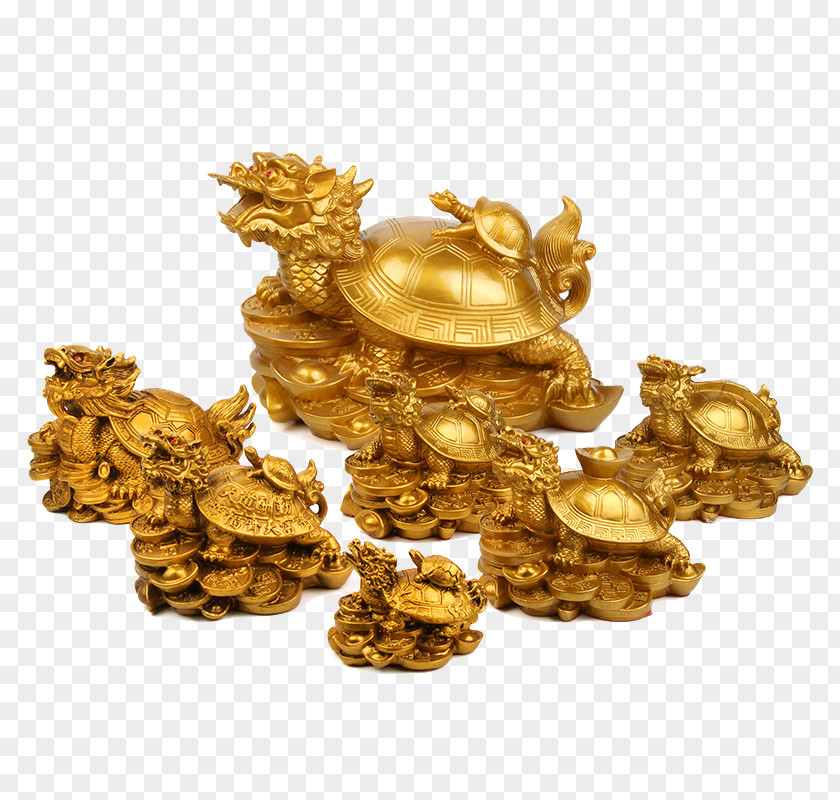 Leading Turtle Decoration Gold Treasure PNG