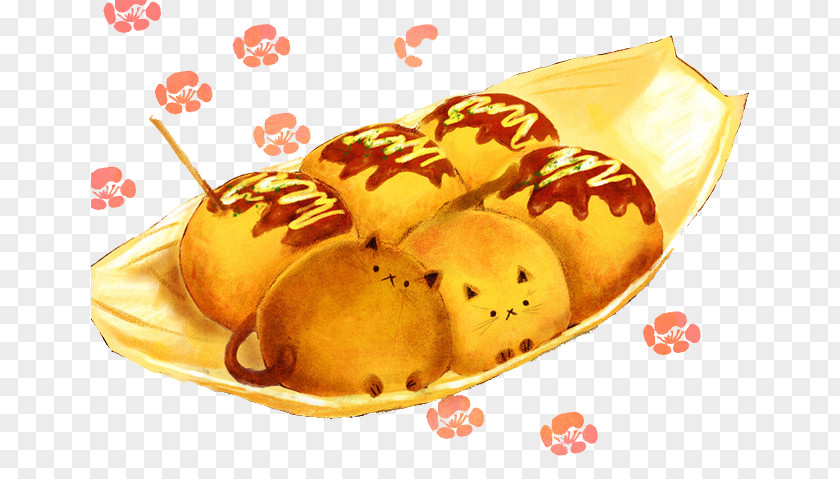 Golden Bread Takoyaki Breakfast Food Drawing Illustration PNG