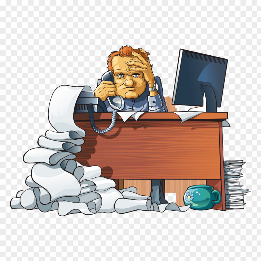 Call Cartoon Businessman Office Desk Stock Photography PNG