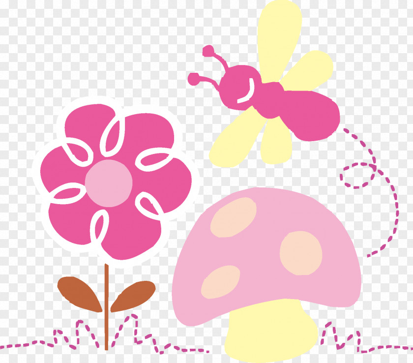 Flowers And Butterflies, Mushrooms Butterfly Cartoon PNG
