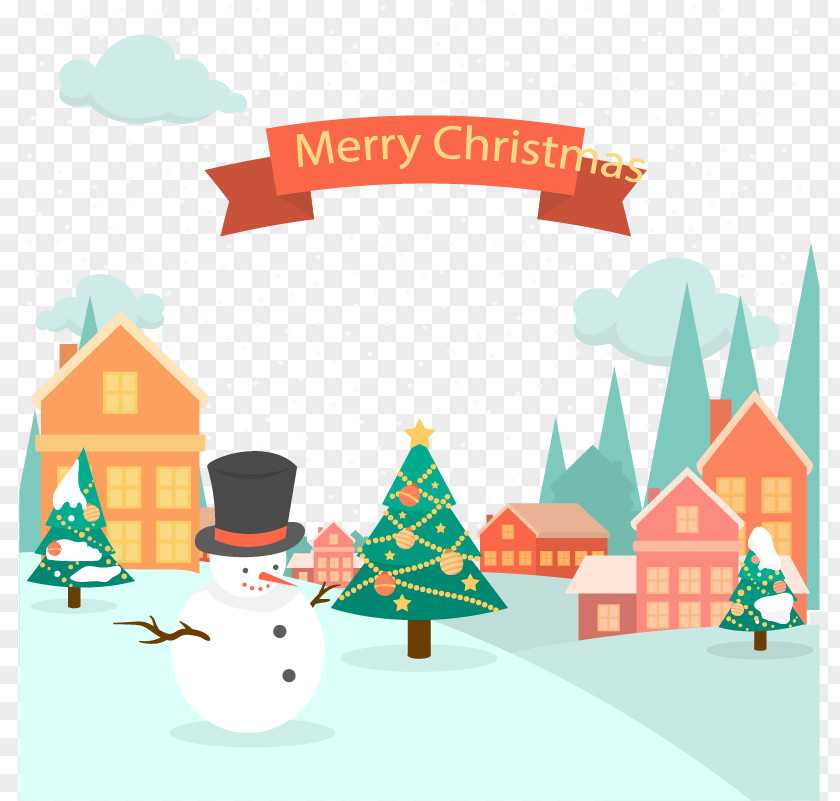 Christmas Snow Town Tree Clip Art PNG