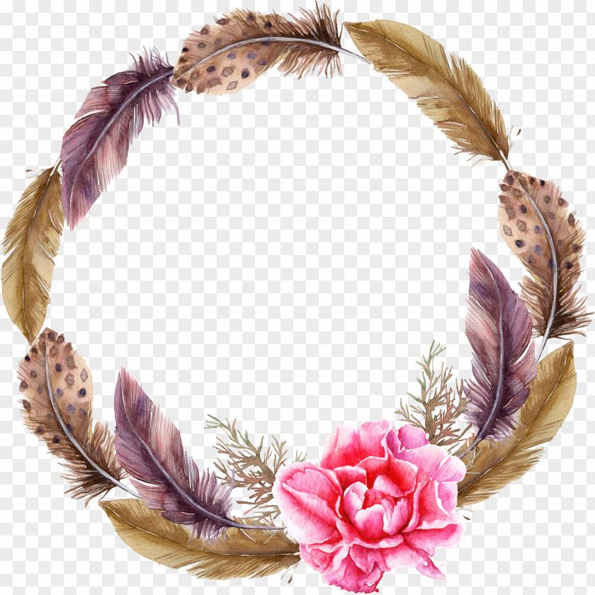 Feather Wreath Watercolor Painting Garland PNG