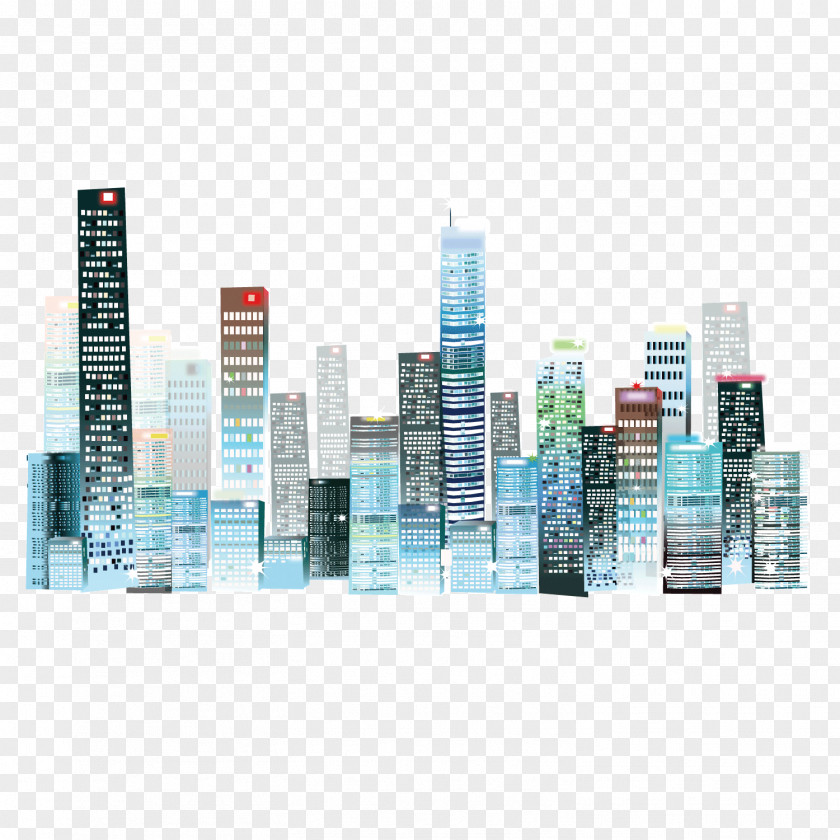 Rise Painted Buildings Urban Night Sky Vector High PNG