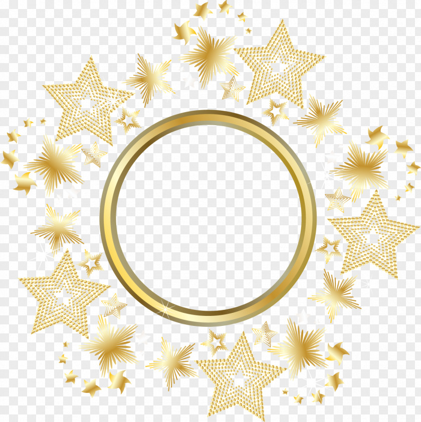 Decorative Gold Star Round Frame Circle PNG