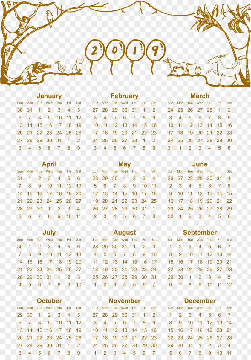 Printable 2019 Calendar One Page With Holidays In PNG