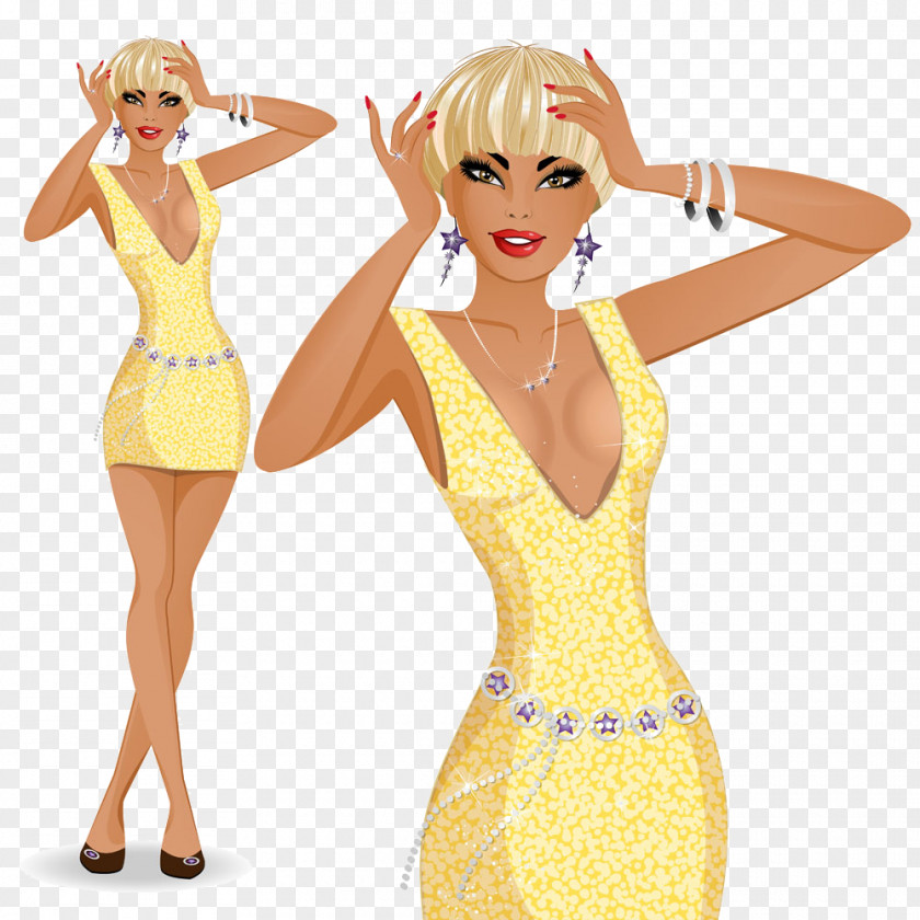 Short-haired Beauty Cartoon Illustration PNG