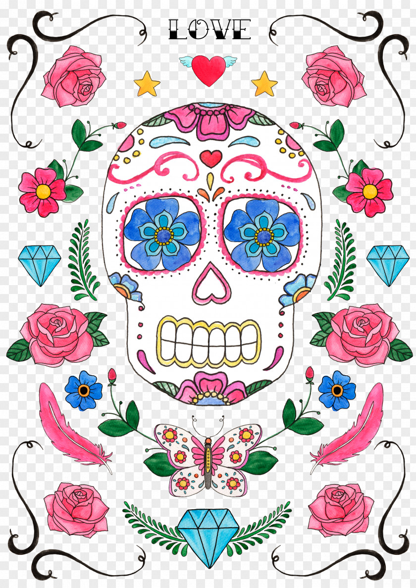 Flower Skull Floral Design Clip Art PNG