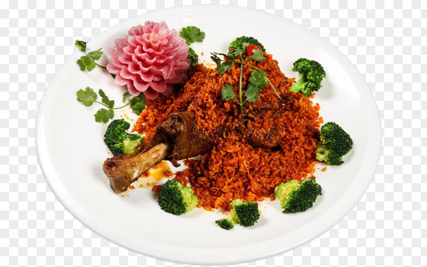 The Chicken Inside Plate Rendang Jollof Rice Red Cooking Meat PNG
