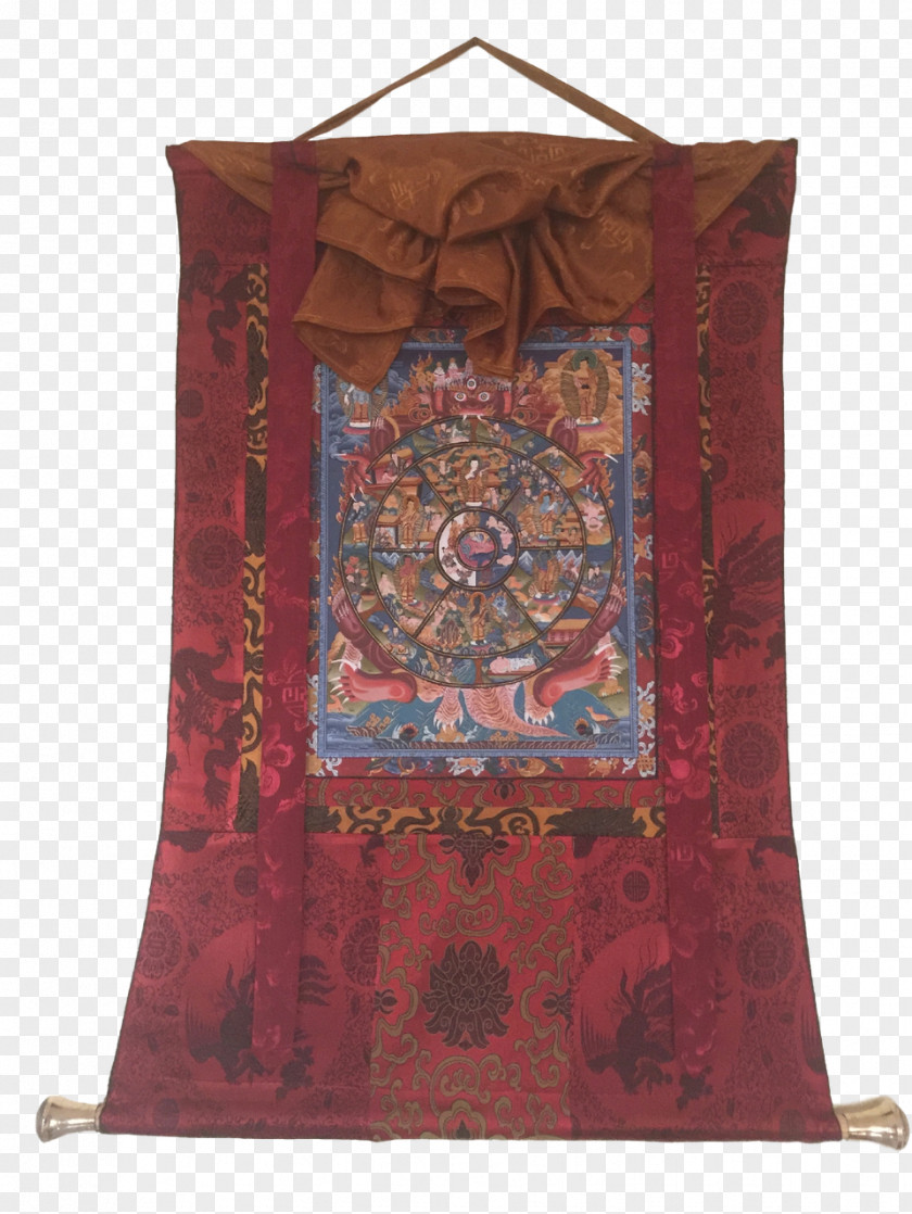 Hand Painted Tibetan Buddhism Thangka Standing Bell Prayer Flag PNG