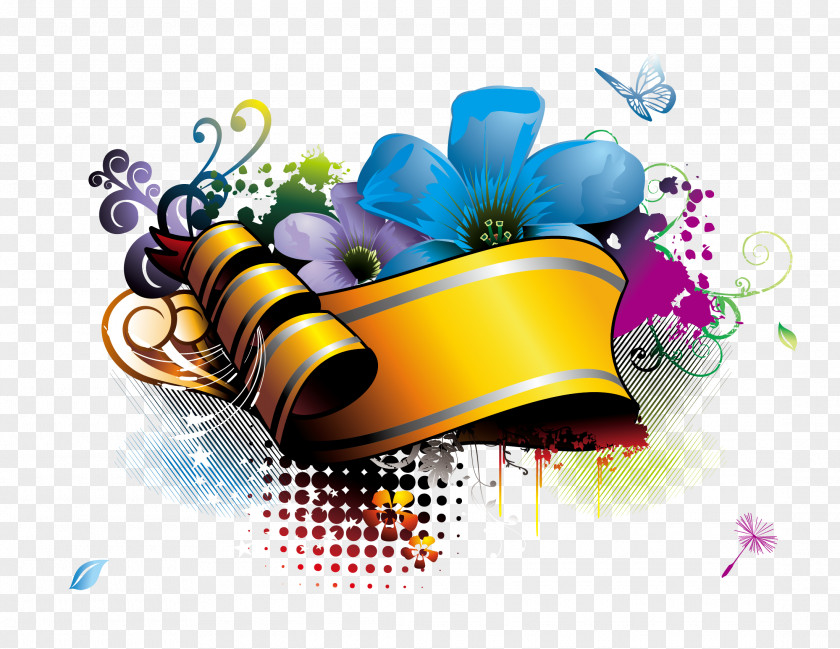 Free Decorative Pull Big Picture Flower Blue Yellow Clip Art PNG