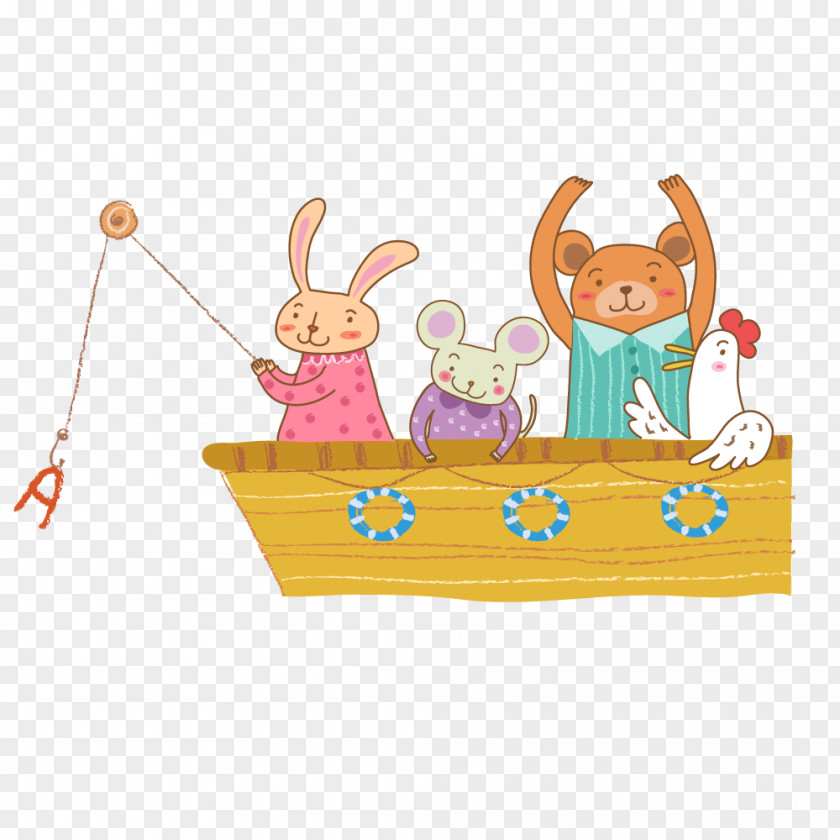 Bunny Painted Boat Graphic Design Poster PNG