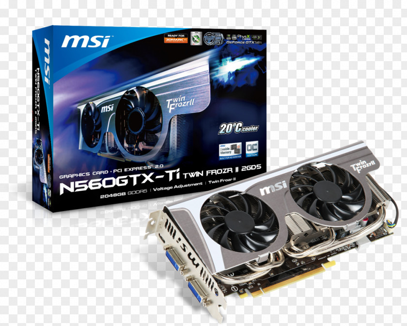 Graphics Cards & Video Adapters MSI N560GTX-TI TWIN FROZR II 2GD5/OC Card GeForce GTX560TI Twin Frozr OC 1GB DVI HDMI 英伟达精视GTX Micro-Star International PNG