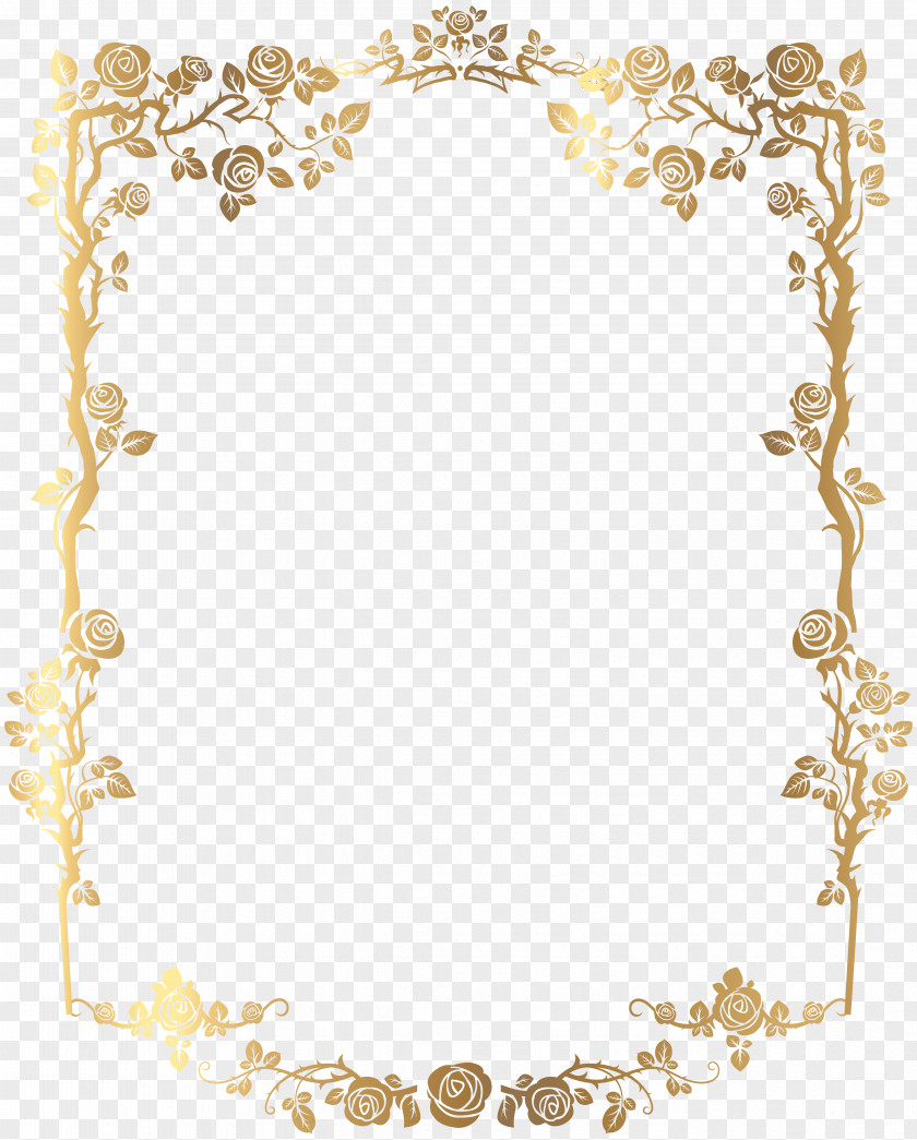 Golden Rectangular French Floral Border Picture Frame Clip Art PNG