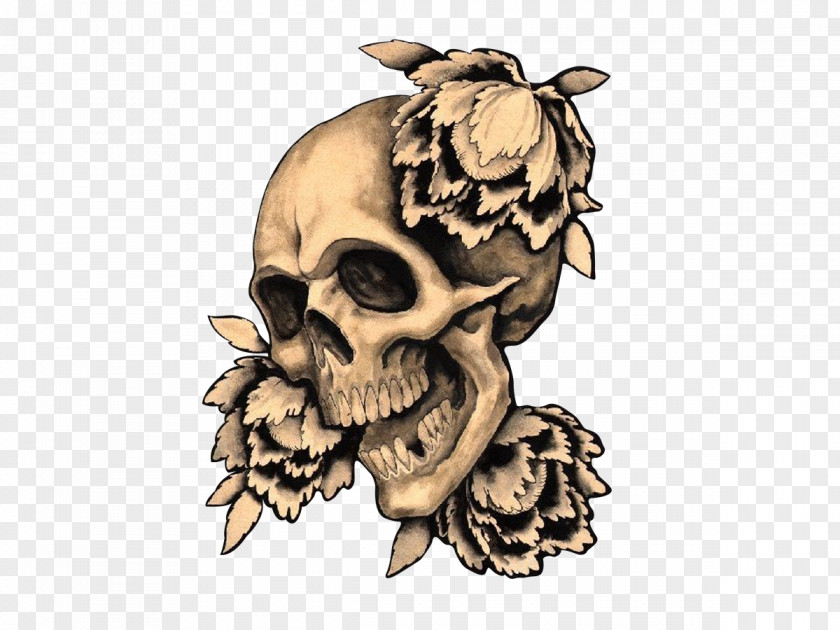 Skull Flowers Flower Tattoo PNG