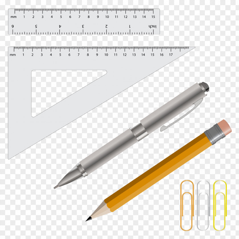 Ruler And Pen Picture Paper Clips Pencil Eraser Illustration PNG