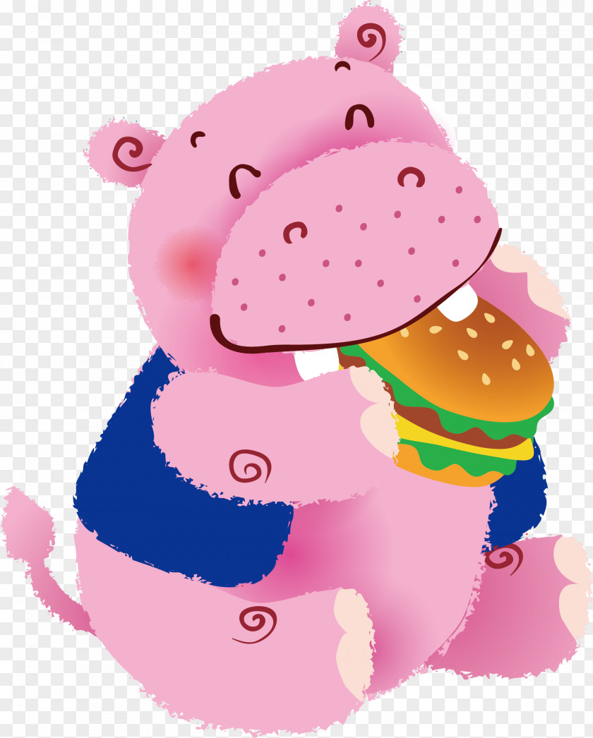 Eating Hamburgers Hippo Vector Hippopotamus Clip Art PNG