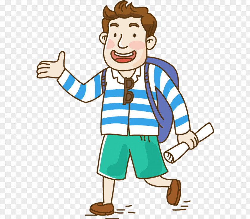 Beckoning Man Backpacking Hotel Cartoon PNG