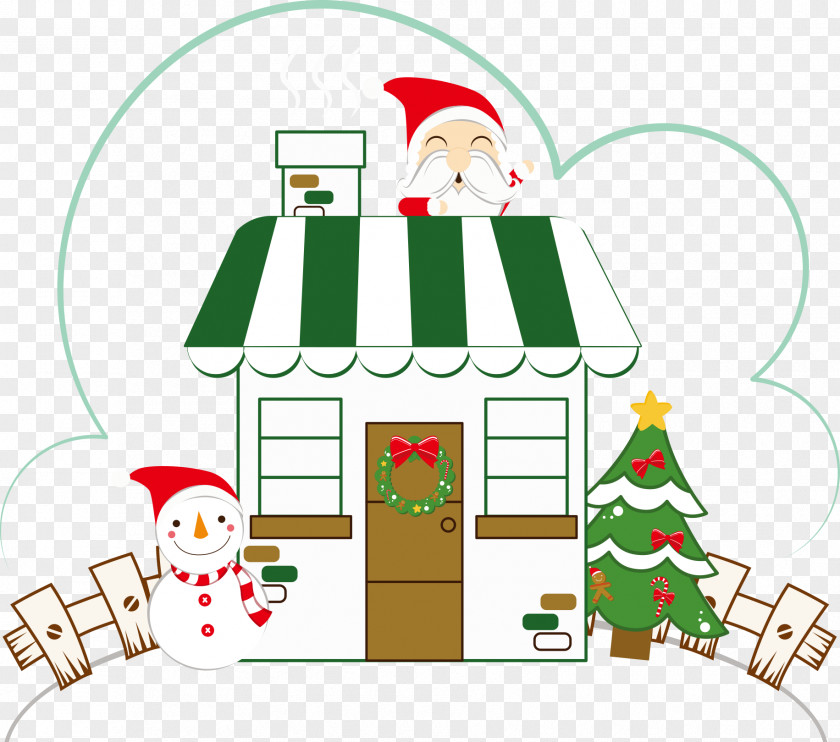 Santa Claus Vector Houses On House Christmas Ornament Tree Clip Art PNG