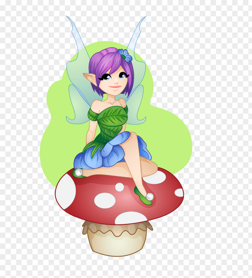 Hand-painted Cartoon Forest Fairy Sitting On Mushroom Drawing Illustration PNG