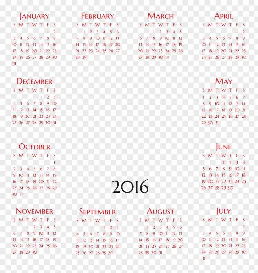 Transparent 2016 Calendar Image Pattern PNG