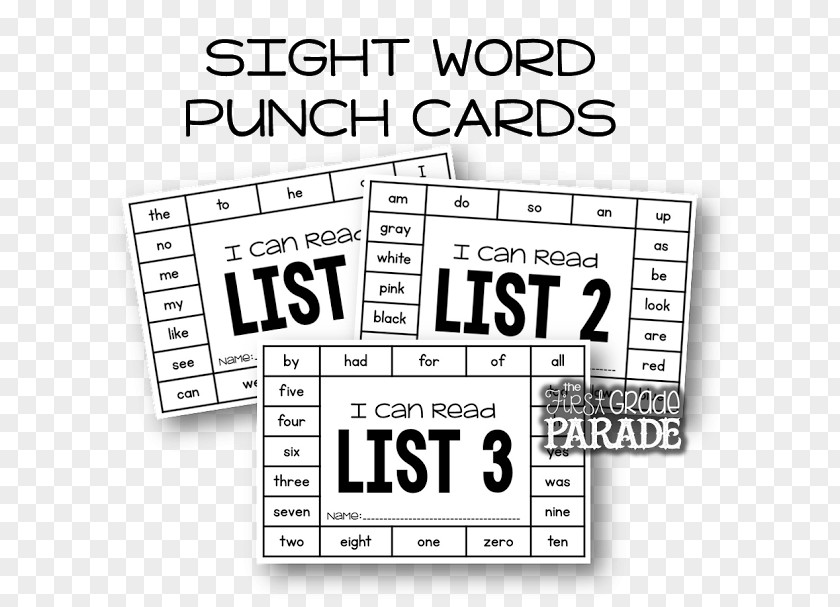 Personal Card Sight Word Dolch List First Grade Wall PNG
