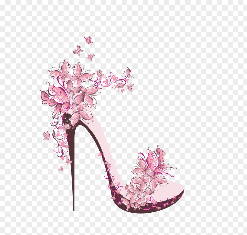 Butterfly Flower Heels High-heeled Footwear Shoe Ballet Flat Clip Art PNG