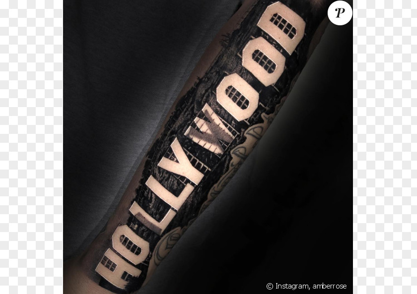 Amber Hollywood Sign Sleeve Tattoo Inked PNG